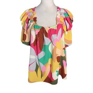 CROSBY by Mollie Burch Women’s Medium Colorful Abstract Floral Feminine Blouse